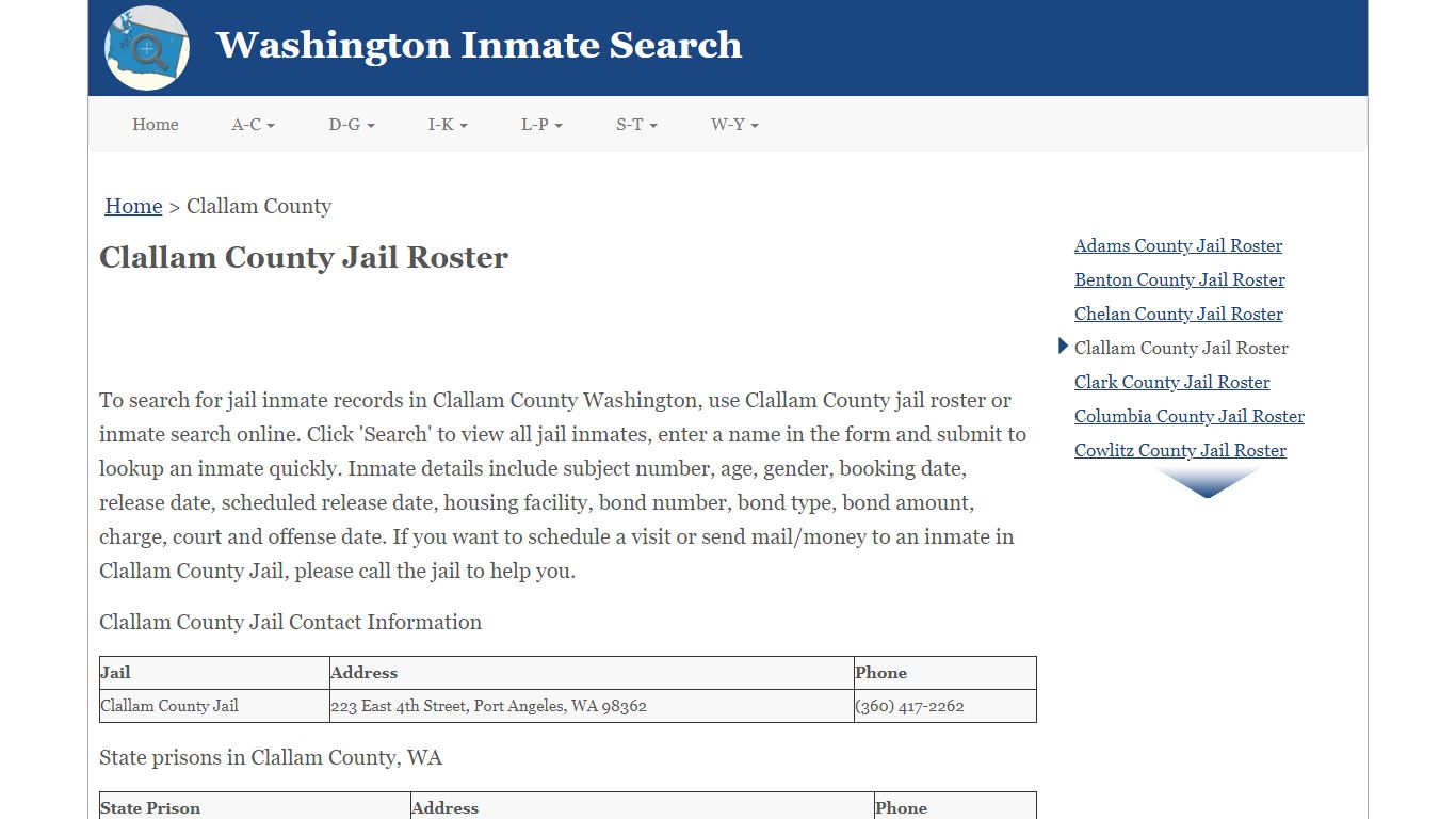 Clallam County Jail Roster - Washington Inmate Search